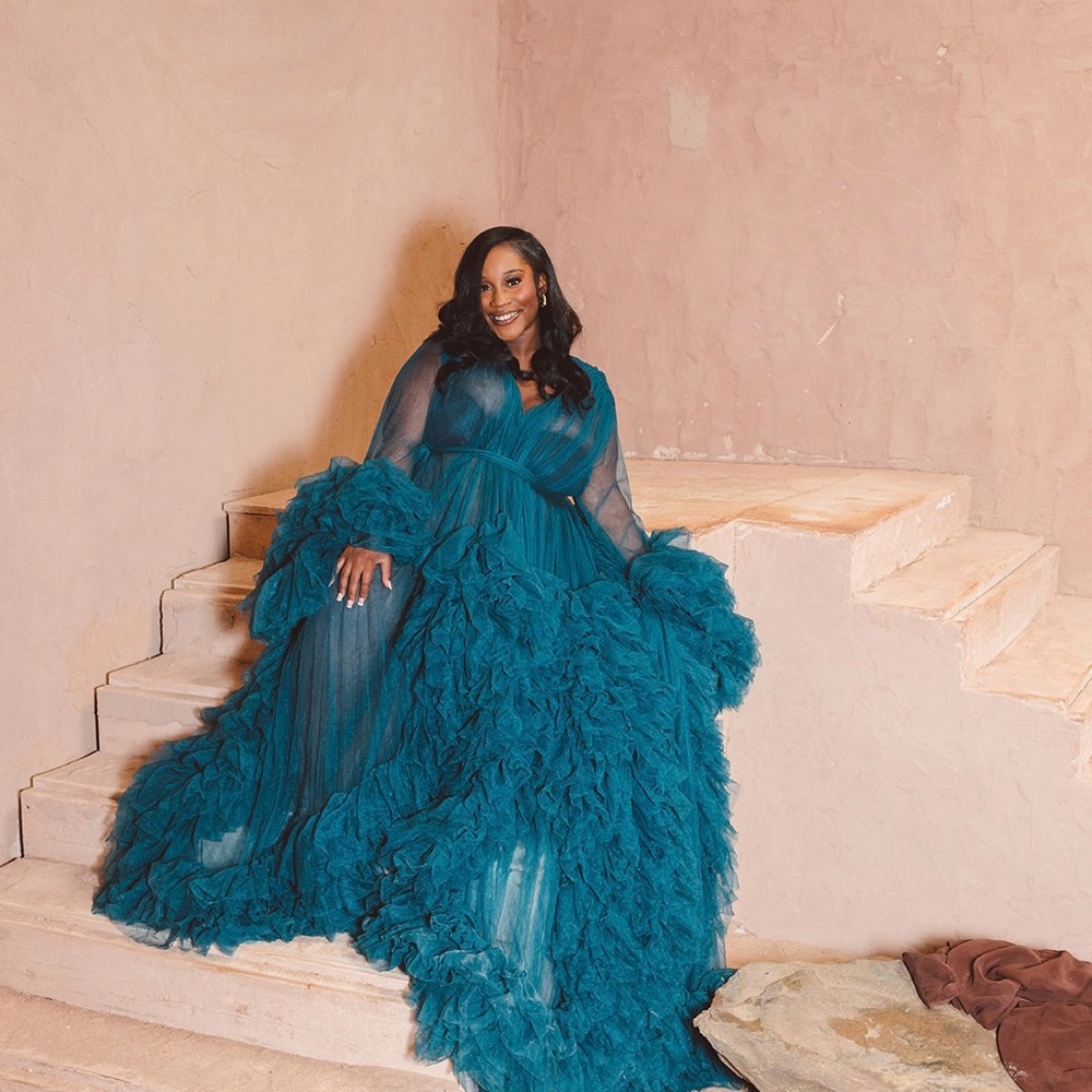 Elegant Teal Maternity Robe